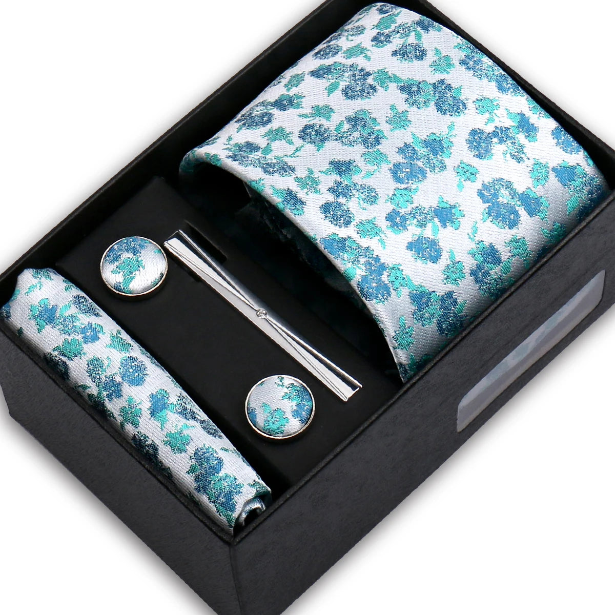 Elegant Men's Suit Necktie Gift Box Set Floral Tie Handchief Cufflinks Tie Clip 4-Piece Business Wedding Party Suit Accessories