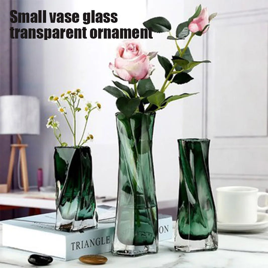 Twisted Glass Flower Pot Simple Art Design Creative Irregular Crystal Vase Container For Home Plants 3 Sizes
