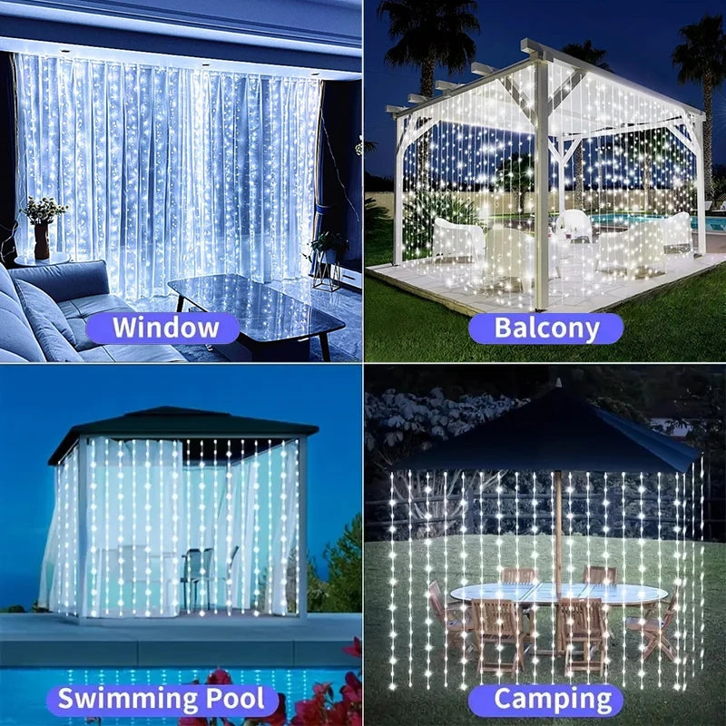 600/300/200/100LED Solar Curtain Lights Outdoor Fairy Lights LED Lights Christmas Wedding Decorations String Lights Garden Decor
