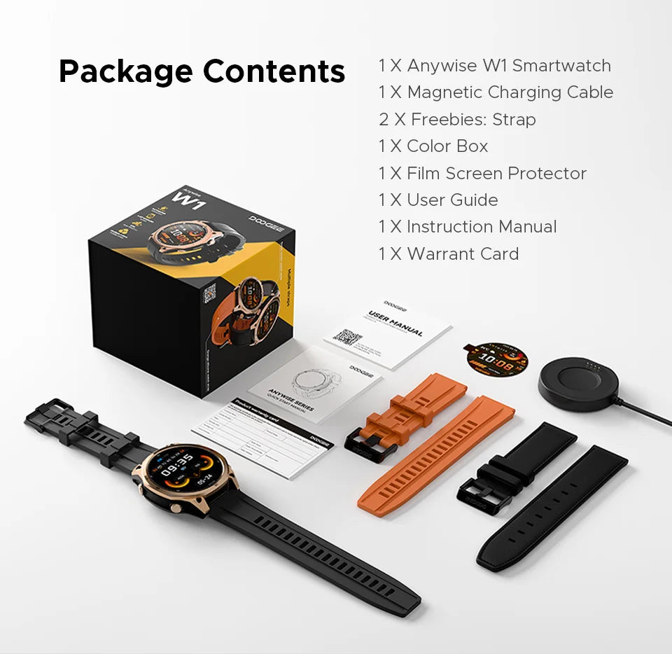 DOOGEE Anywise W1 Wasserdicht - Batterie 550 mAh, Akkulaufzeit 14 Tage, Display 1,43 Zoll