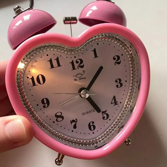 New Heart Shape Alarm Clock Night Light Creative Snooze Wake Up Clocks Metal Girls No Ticking Time Clocks