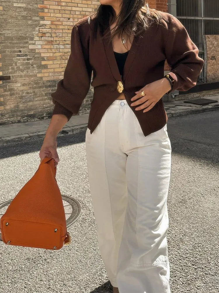 Luna Damen-Strickjacke V-Ausschnitt - Langarm, Knopf, M-L/XL