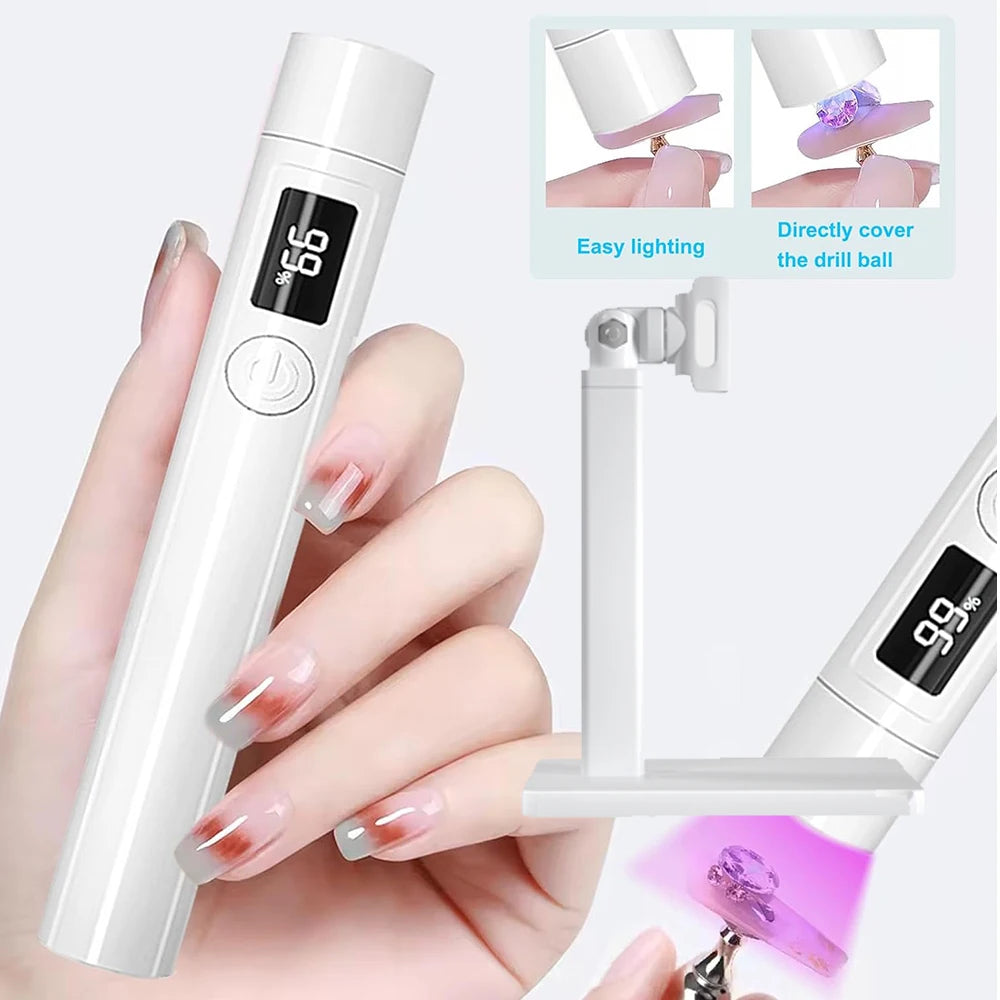 White Mini Handheld Uv Light For Nails with Stander USB Rechargeable Nail UV Gel Light Fast Curing For Gel Nails Portable Lamp