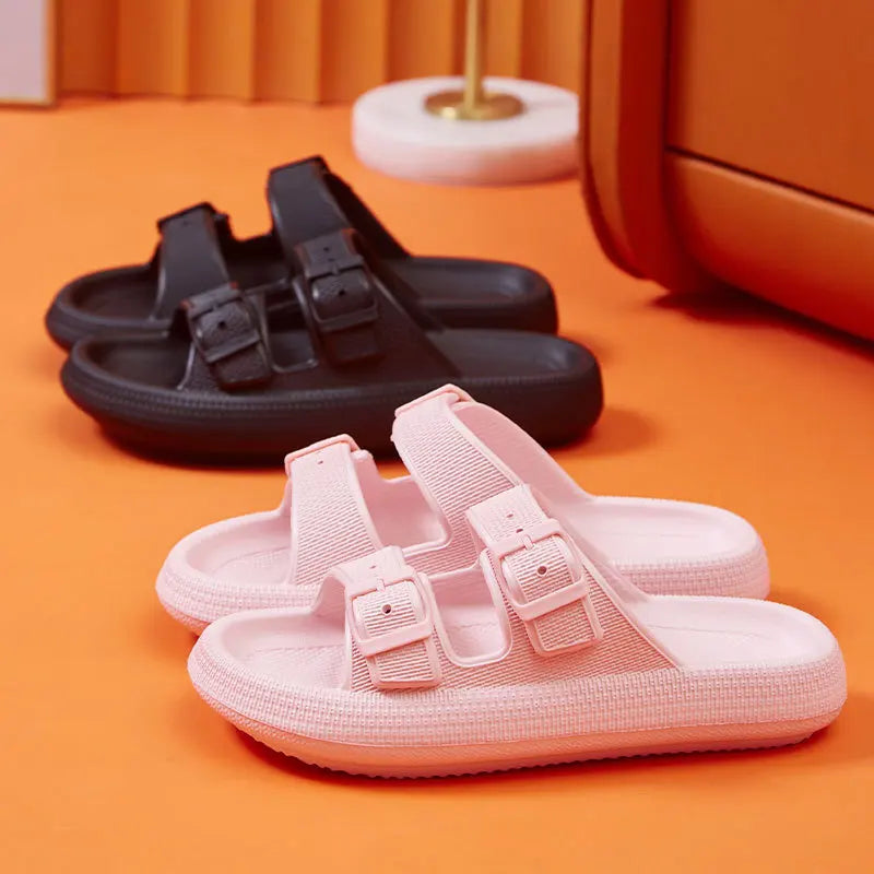 Mode Schnalle Dick Plattform Hausschuhe Frauen Heim Weich Sohle EVA Cloud Slides Sandalen Frau 2025 Sommer Rutschfest Strand Flip Flops