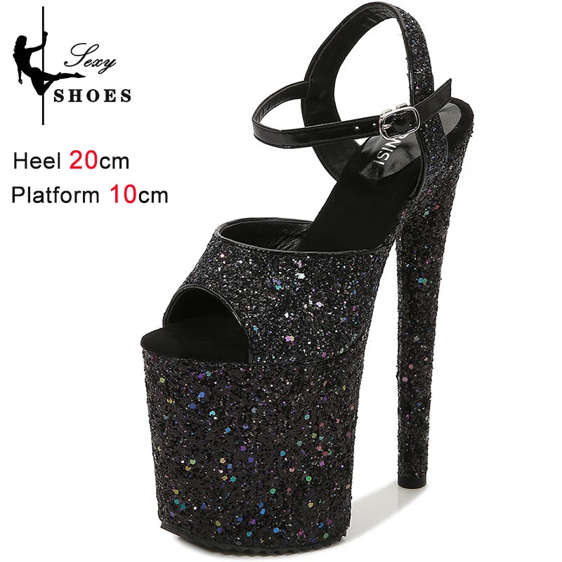 elegant woman shoes with High Heels 20CM Sequined Cloth Platform Modern Sandals Stripper Shoes Red Wedding Women Shoes Pumps