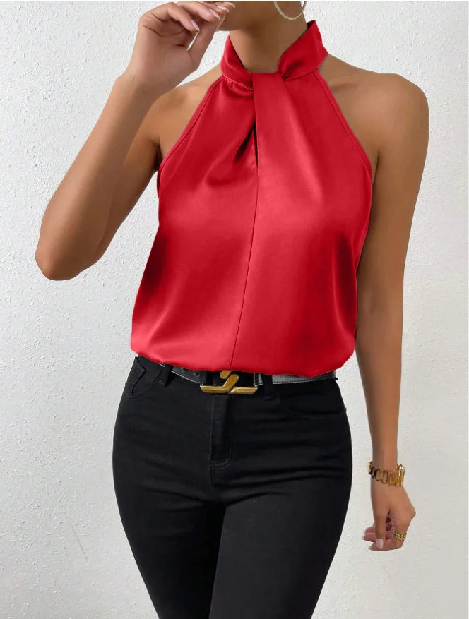 Women's Tops 2025 Summer New European and American Clothes Satin Halter Sleeveless Vest elegant Commuting Satin Simulated Silk Top