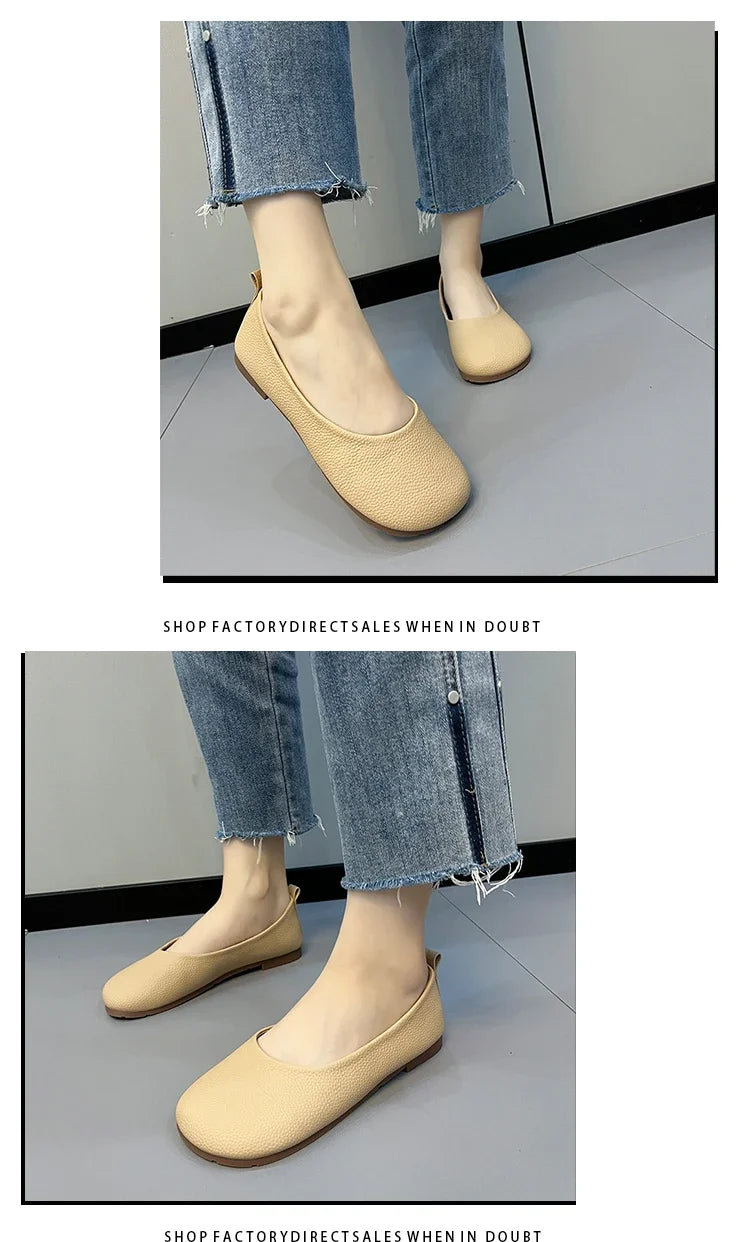 Damen Slip-on Leder Loafers 2025 - Frühling Herbst Mode Ballet Schuhe - Ladies Casual Runder Zeh Süße Flats Krankenschwester Sneakers