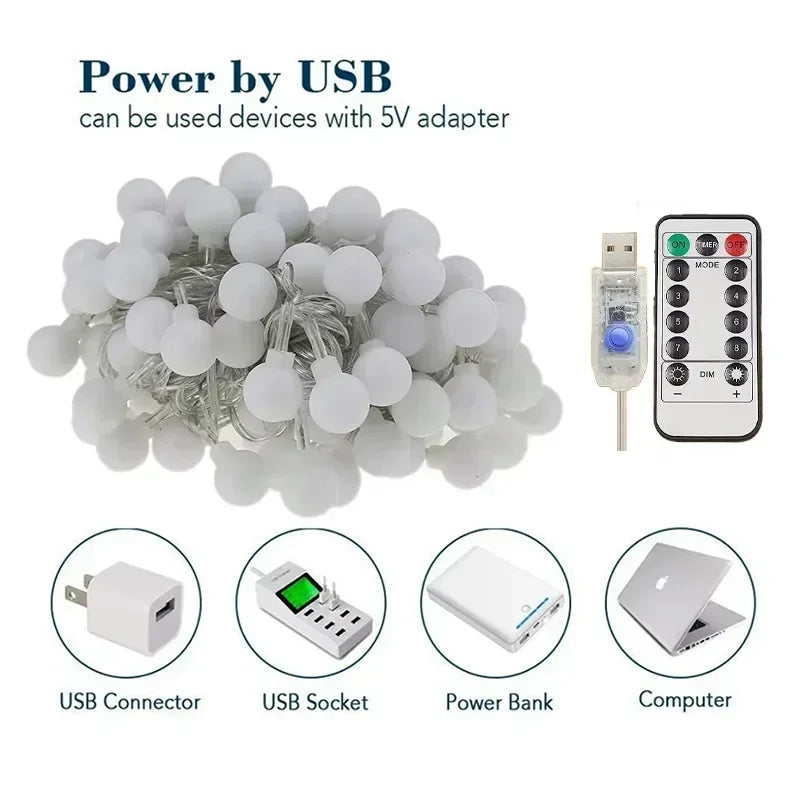 LuminaUSB Balllichter Mit Fernbedienung - Länge 6–10 m USB Warmweiß