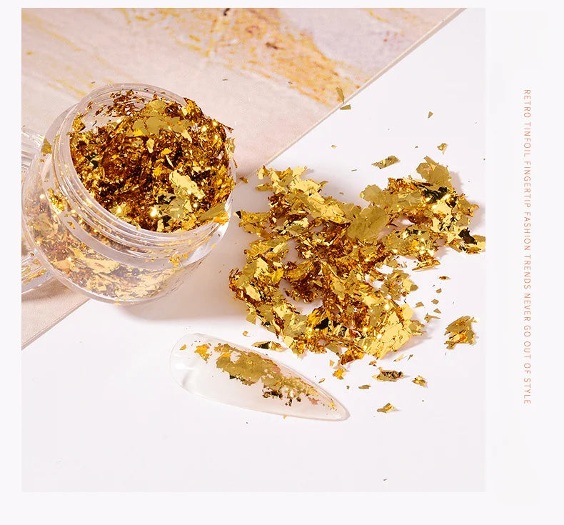 Rose Gold Silver Irregular Foil Paper Fragments Nail Art Sequin Sticker Glitter DIY Manicure UV Gel Polish Nail Decoration Tools