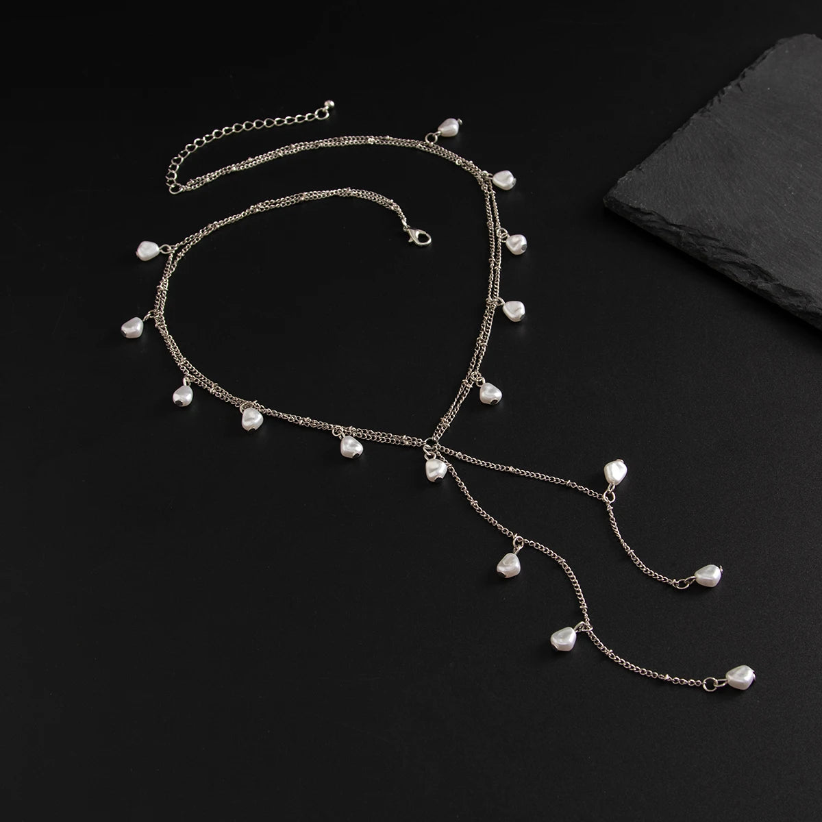IngeSight.Z Creative Design Irregular Imitation Pearl Copper Tassel Long Chain Pendant Necklace for Men Women New Trend Jewelry