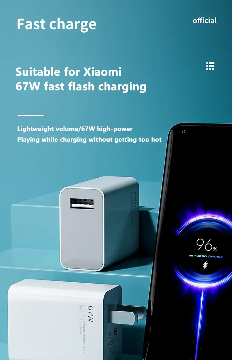 Xiaomi 67W Schnellladegerät - 65W Ausgang, USB-C, Kompakte Maße