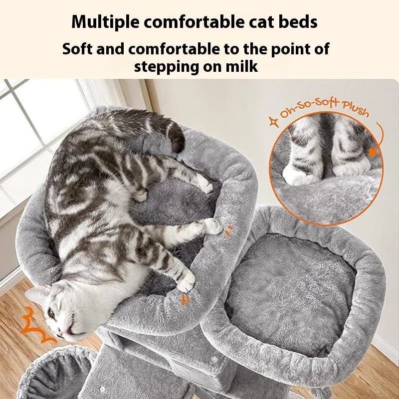 Large Cat Tree Tall Cat Tower for Indoor Cats Multi-Level Plush Cat Condo with Scratching Posts Scratching Boards Perches Caves