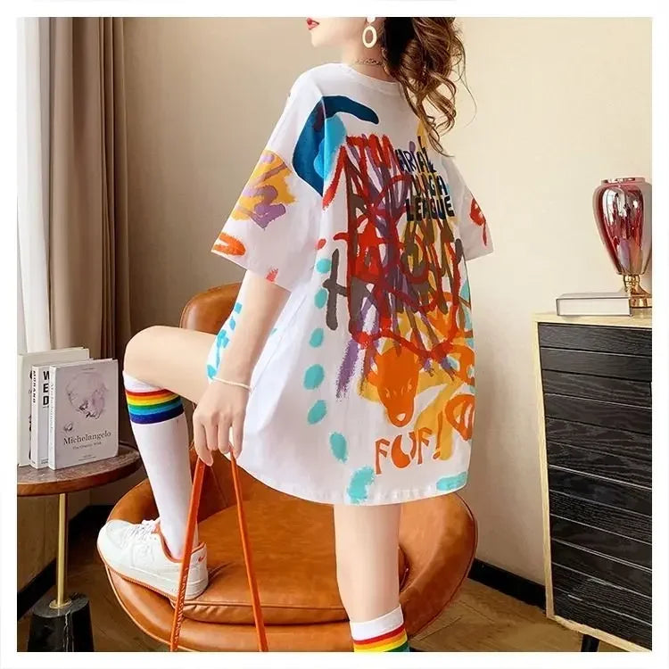 Sommer-T-Shirt 2025: Short-sleeved T-shirt Women's Pure Cotton Summer - New Loose Slim Round Neck Versatile Outside Printed Design Top Trendy Collection
