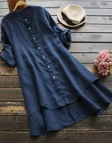 Tibet Damen Cardigan Einfarbig - Baumwolle Hanf Langarm