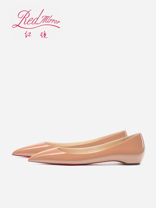 woman 2024 trend luxury women's Leather Shoes for Women Flat Shoes Red Shiny Bottom Elegant Pointed Toe Boat Shoes