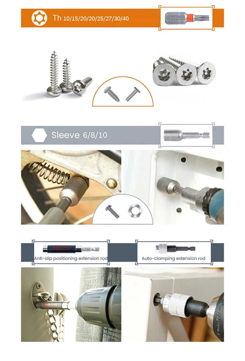 Bosch Screwdriver Bits 43 Pcs Rainbow Kit High Hardness Hand Drill Bit Screw 25Mm 75Mm Electric Screwdriver Bits for Power Tools