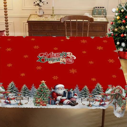 Christmas Tree Santa Claus Snowman Tablecloth for Table Decor Winter Snowflake Kitchen Dining Table Cloth Christmas Decorations