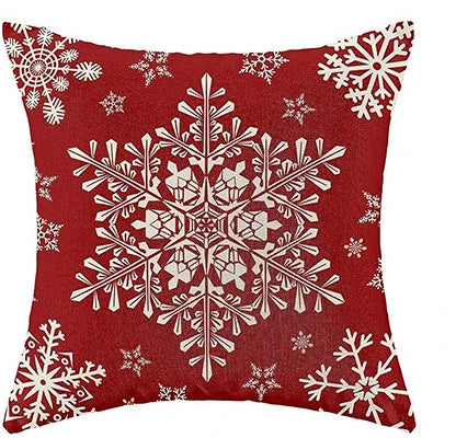 Christmas Pillowcase, Red Pillow Cover Farmhouse Snowflake Christmas Linen Pillowcase Suitable for Sofa Home Decoration