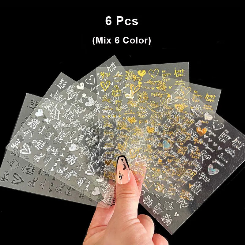 JEARLYU 3D Nagelsticker Liebe Herz - 6 Stück 10x8cm DIY