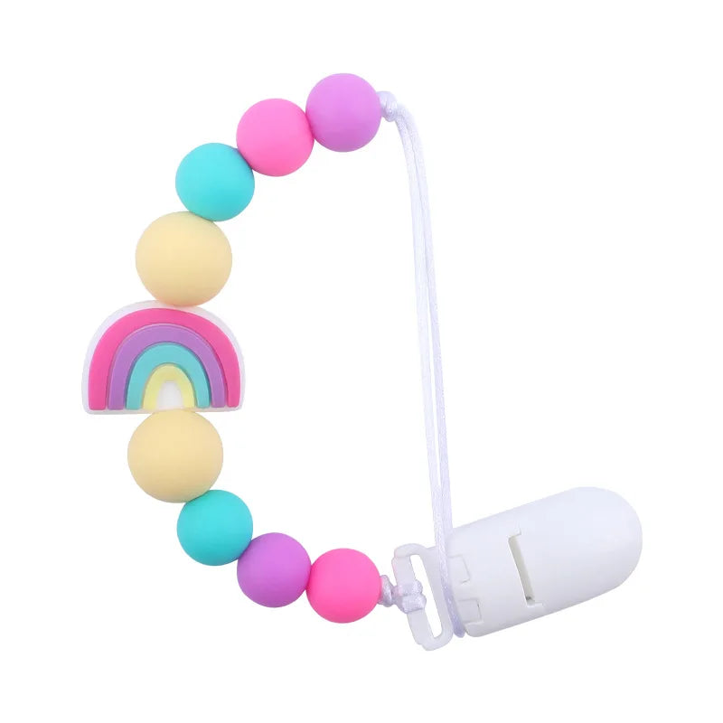 Baby Pacifier Clip Newborn Cartoon Rainbow Silicone Pacifier Chain Infant Nipple Soother Chain Clips Holder Nursing Toys