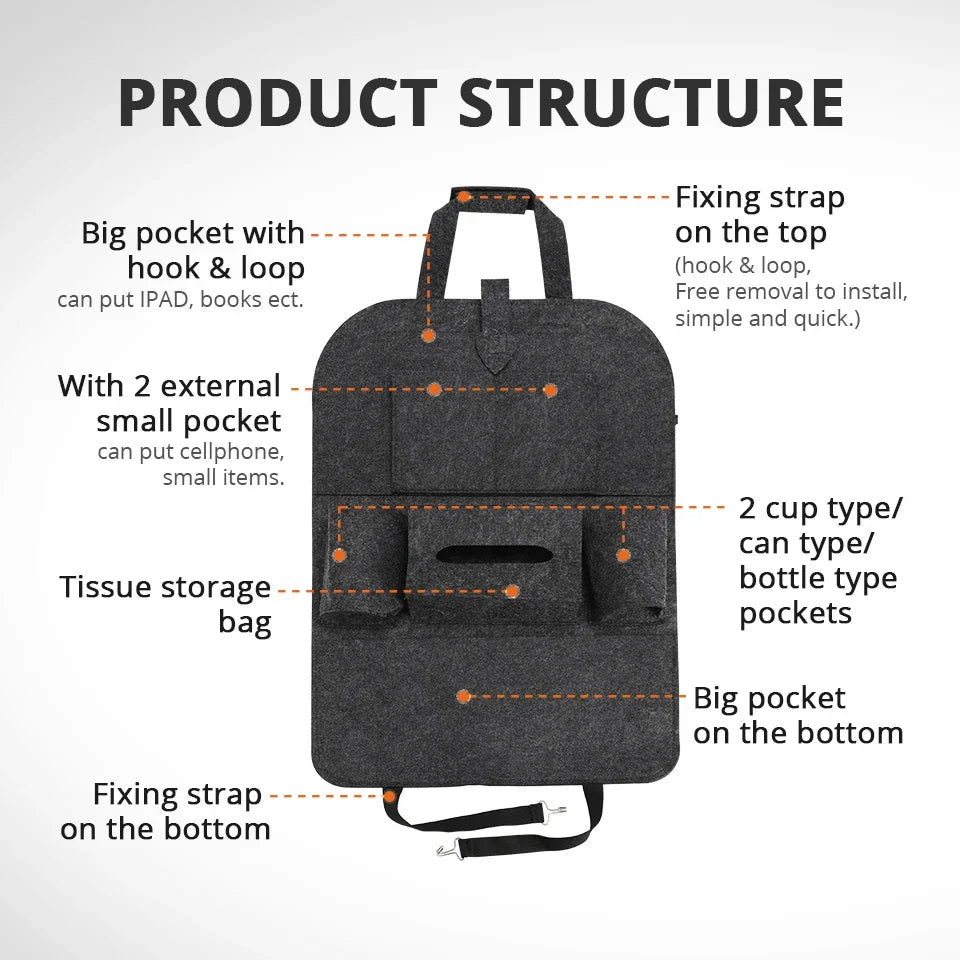 Choice Universal Rücksitz Organizer- Filz 6 Taschen 40x30cm