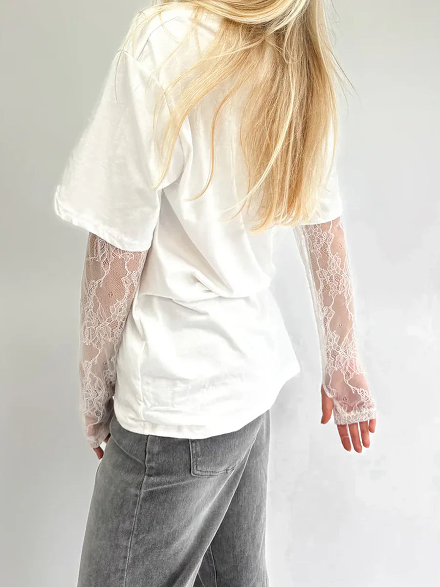 T-Shirt 2025: hirigin Women Round Neck T-Shirt Lace Long Sleeve Casual Shirts - Spring Fall Loose Fit Tops Ladies Solid Color Tee for Streetwear Y2K 00s Collection