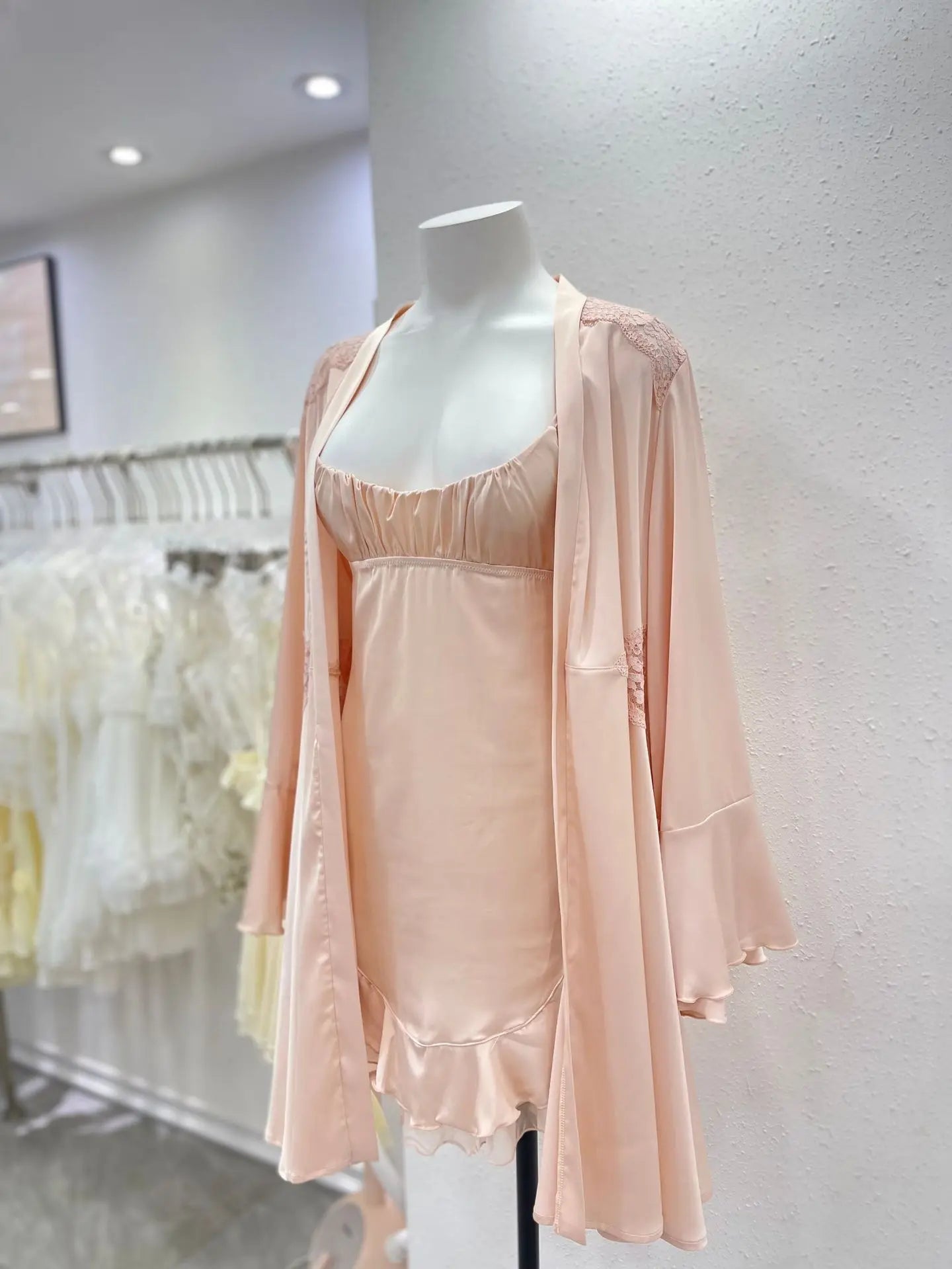 Elegante Schlafdress Elegant Dessous Weiche Eis-Seide Nachthemd Rüschen Swing-Kragen-Nachthemden Babydoll für Frauen