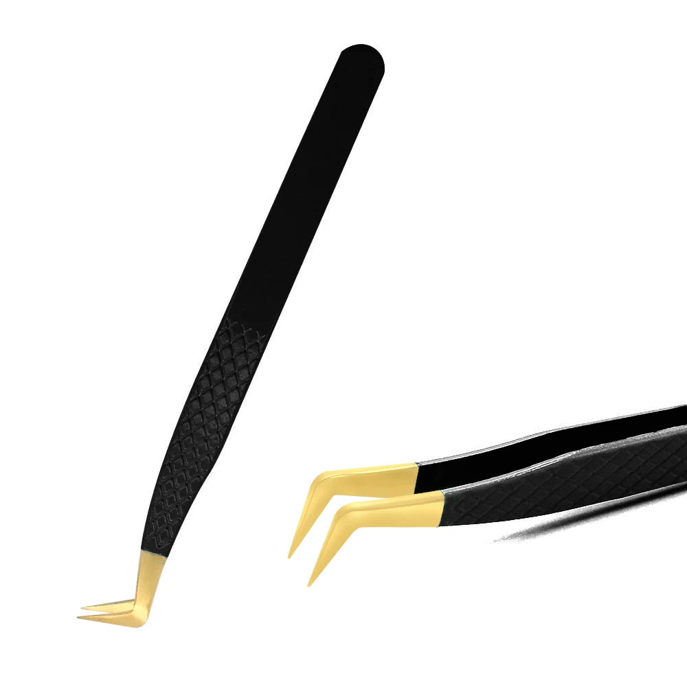 Eyelash Tweezer Black Stainless Steel Superhard Precision Anti-Static Tweezers Grafting Lashes Extension Supplies Makeup Tools