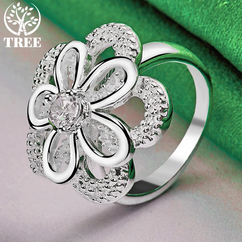 925 Silber Zirkon Blumenring - Sterling 925 8.7 G Größe S
