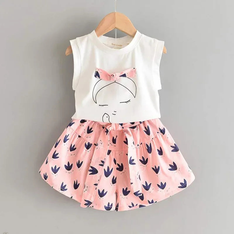 Bear Leader Neuer Sommer Casual Kinder Sets Chiffon Blumen Blau T-Shirt Hosen Mädchen Kleidung Sets Kinder Sommer Set für 3-7 Jahre