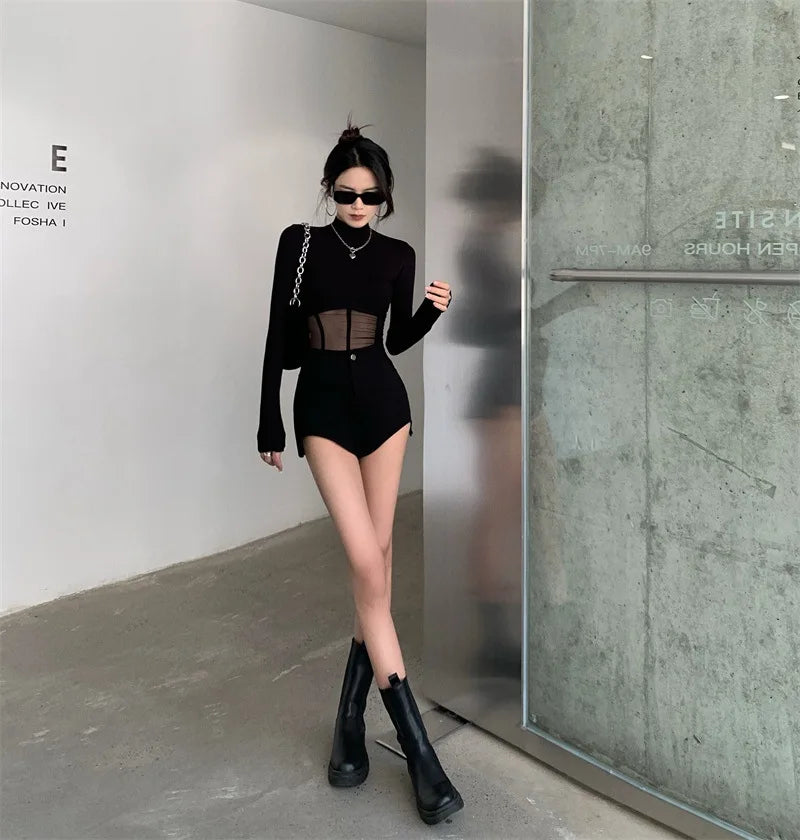 Summer Women T Shirt  Woman Clothes Long Sleeve Tops Spring Black Slim Tshirt Female Crop Top Tee Sexy Skinny Y2k