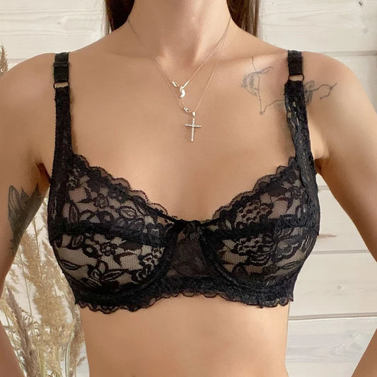 BH 2025: ALLTOOALL Plus Size Lace Push Up Bra Women elegant Hollow Out Lingerie - Lady Lace Transparent Underwear Female Embroidery Solid Bra Collection