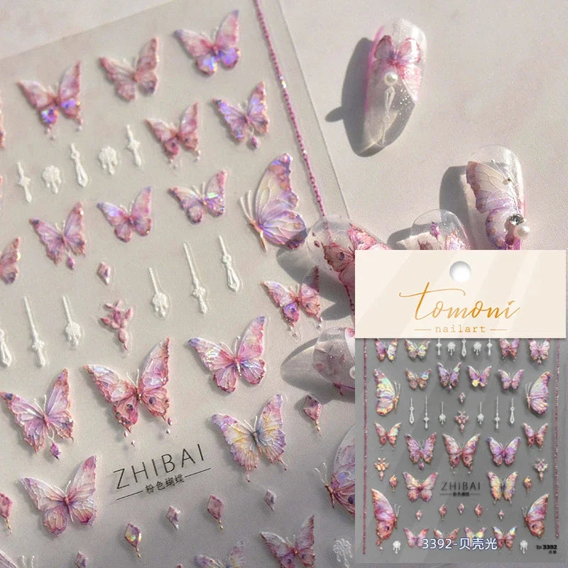 Shell Light Butterfly Nail Stickers High Quality Design Adhesive Stickers Nail Art Decoration Nail Supplies Decals Manicure Tool