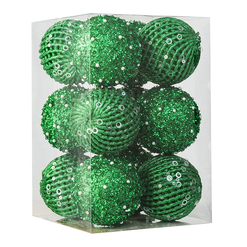 Choice Weihnachtskugeln Glitzer - 12 Stück, 8 cm, Weiß Rot, Deko