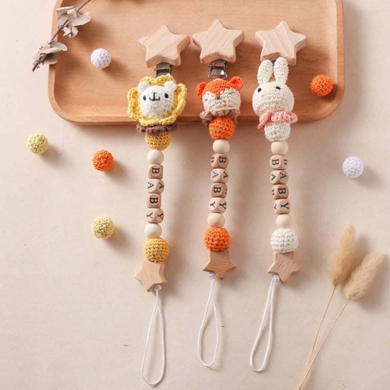 Baby Pacifier Chain Star Customizable Beads Wooden Pacifier Clips BPA Free Handmade Holder Chain Infant Nursing Teether Chain