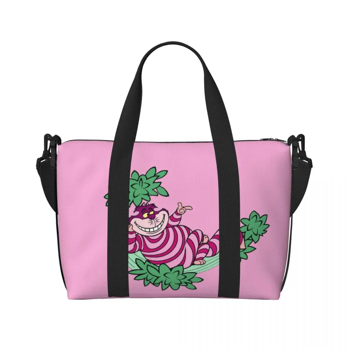 Custom Cheshire Cat Beach Tote Bag for Women We're All Mad Here Cat Big Compartment Gym Beach Travel Bags