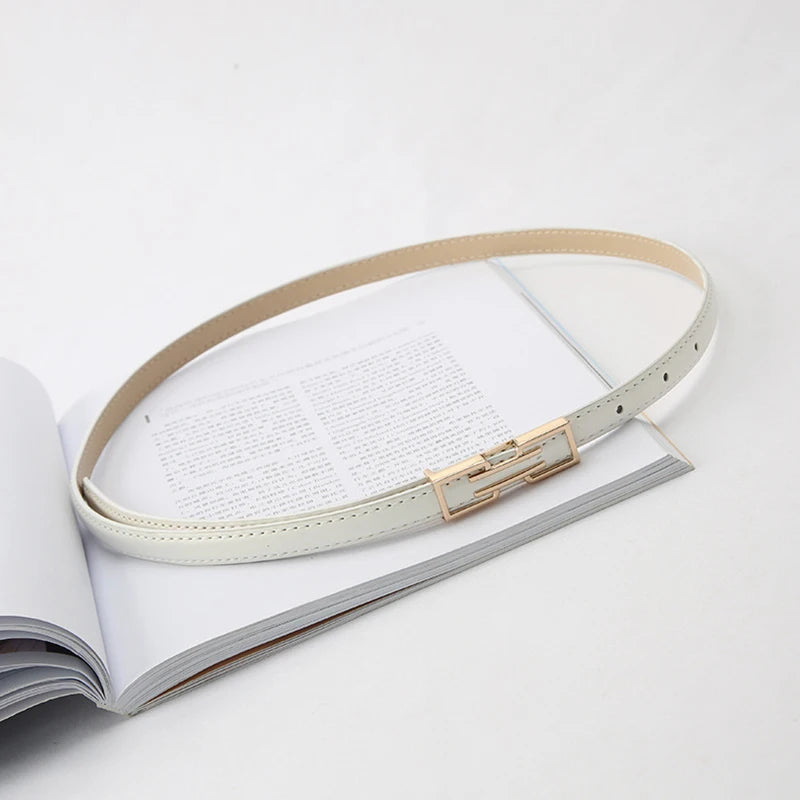 Leather Thin Belt For Women Personalized New Fashion Metal Buckle Waist Strap Female Jeans Dress Trouser Decorative Waistband