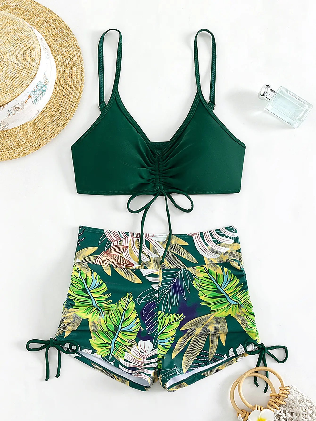 Damen Bikini 2025 - Hochtailliger Drawstring Front Shorts Bikinis für Frauen