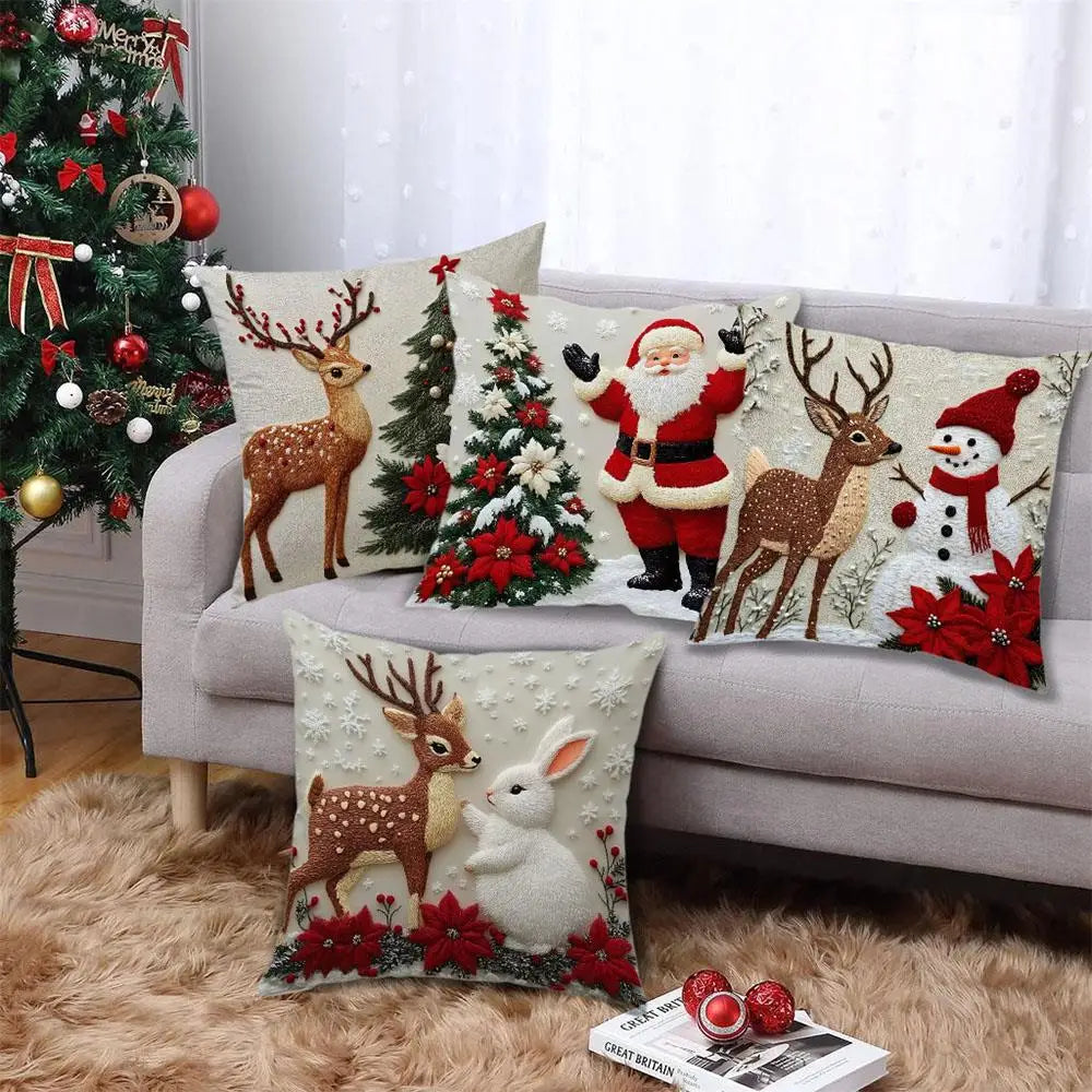 Christmas Pillowcase Red Snowman Pillowslip Home Textile Xmas Pillow Cases Elk Rabbit Decorative Throw Pillow Cover Home Decor