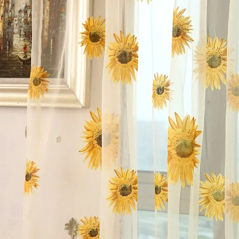 Zhejiang WPP2382 Sonnenblumen Tüllvorhang - 100x200 Leinen