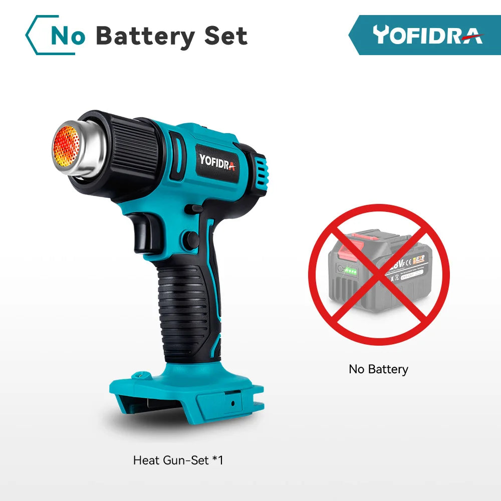 Yofidra 2500W Electric Hot Air Gun - 6 Gears Adjustable LED Temperature Display Soldering Thermal Blower For 21V 18V Battery