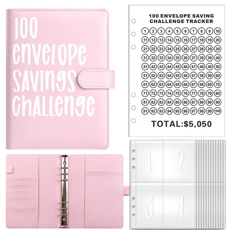 PU Leather Notebook Binder Budget Saving Money Planner Money Organizer for Cash Savings Zipper Envelope Pockets Stickers