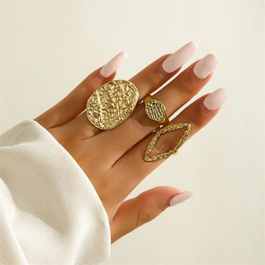 Laoloutian Punk Geometrische Ringe - 3 Stück Gold 18mm