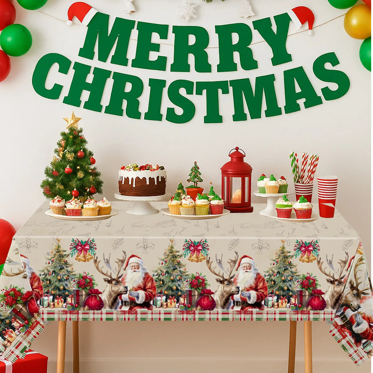 FENGRISE Weihnachtstischdecke Santa Motiv - Größe 140x180 cm Polyester