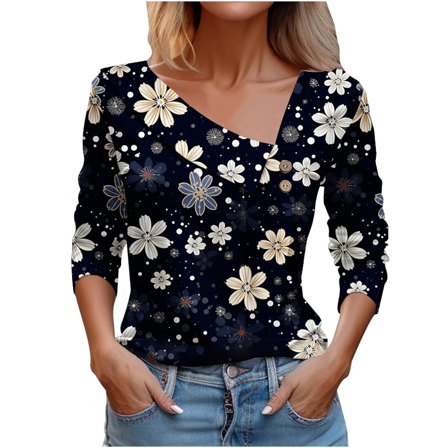 T Shirt For Women Fashion Long Sleeve Top White Floral Print Shirts And Blouses 3D Print Clothes For Women 2025 y2k