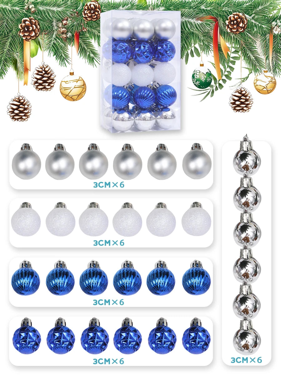 3CM Weihnachtskugeln Glänzend - Ø3 cm, 30 Stück, Weihnachtsdeko