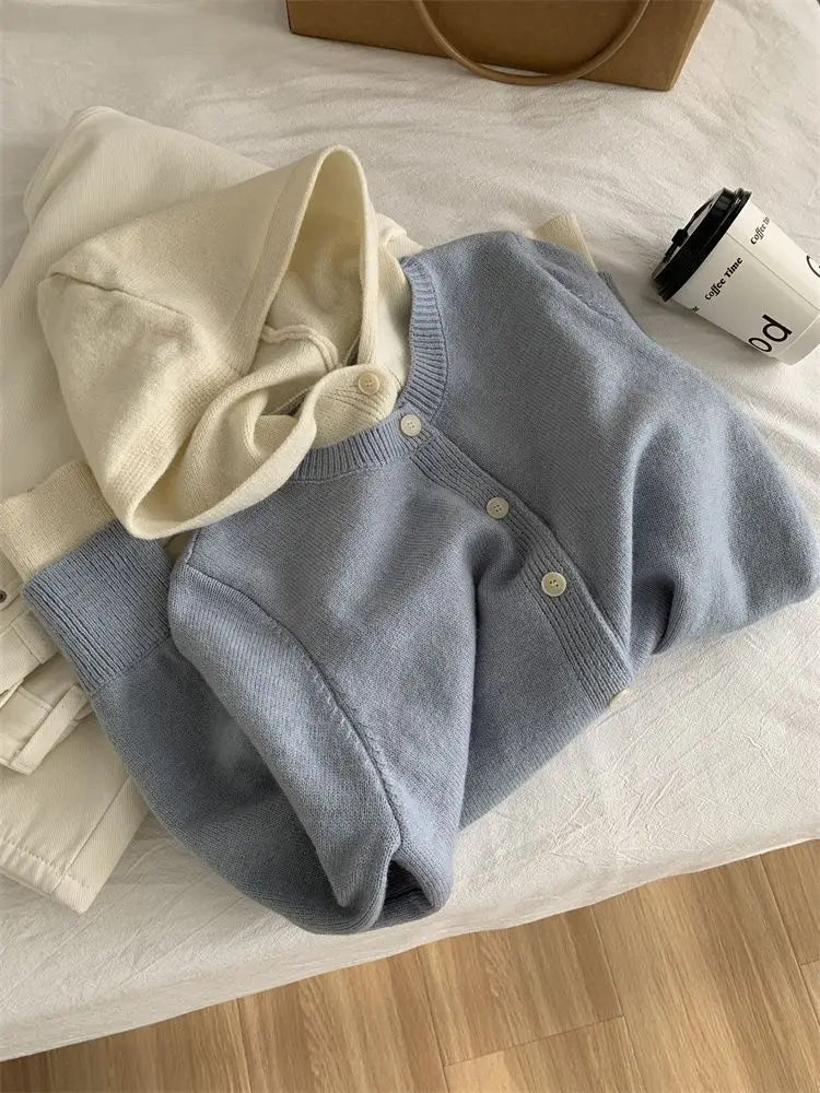 Pateekate Koreanischer Stil Kapuzen Strickcardigan - Größe M, Material Polyester/Viskose/Spandex, Lockere Passform