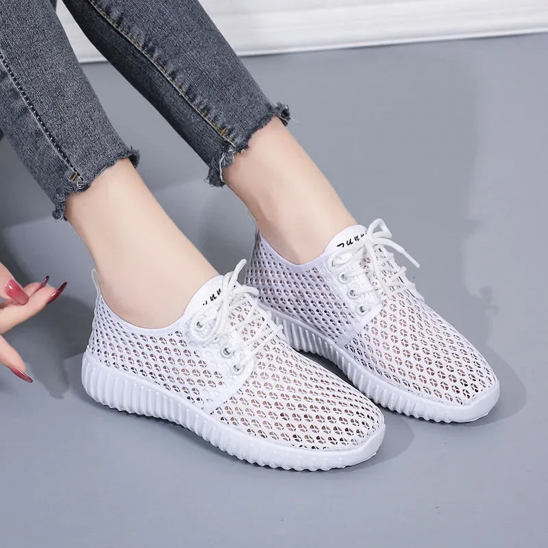 Women Running Sneakers Ladies Gym Shoes Outdoor Anti-skid Sport Footwear Soft Bottom Walking Shoes Mesh Hollow Out Shoes