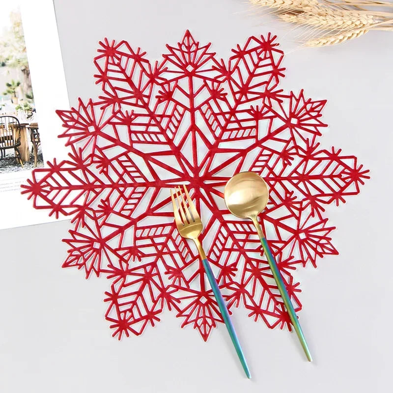 5-20PCS Christmas Snowflake Placemats and Table Runner Heat Resistant Dining Room Table Mats Holiday Party Tableware Decorations