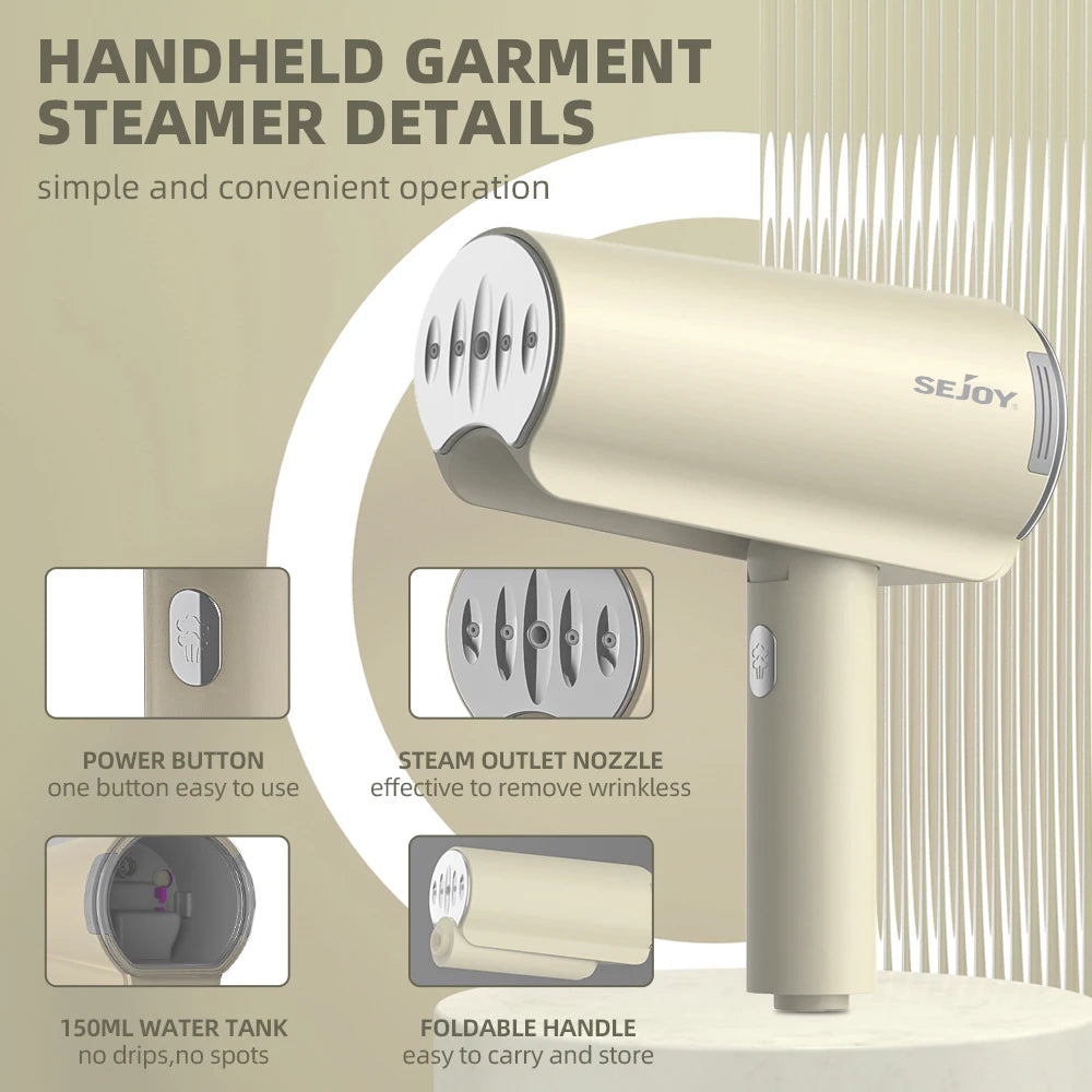 Sejoy Dampfglätter Tragbar - 150ml Handheld Stoff Dampfer Schnellhitzung 1000W Dampfbügeleisen für Zuhause Reisen